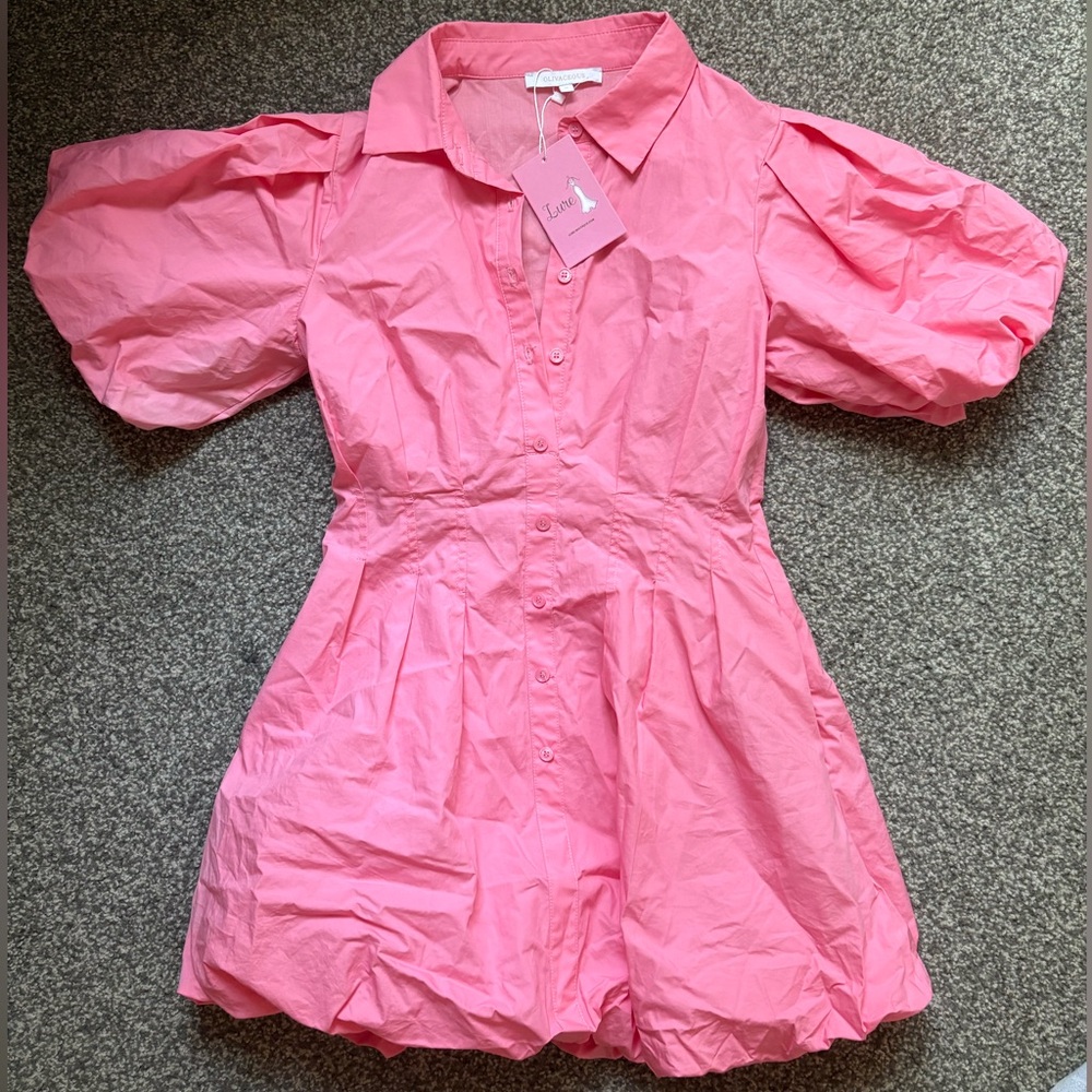 SOLD Pink Puff Sleeve Dress NEW WITH TAGS